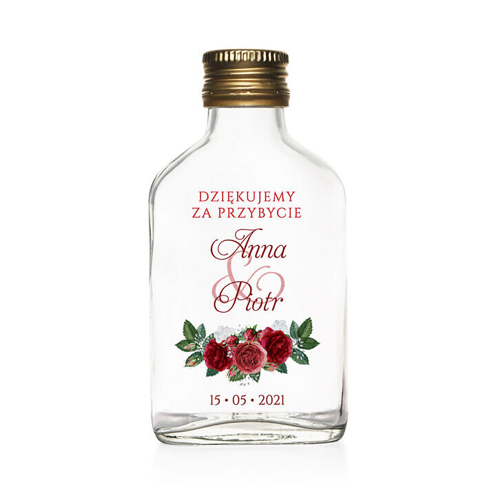 buteleczki weselne 100 ml z nadrukiem kwiatów róży