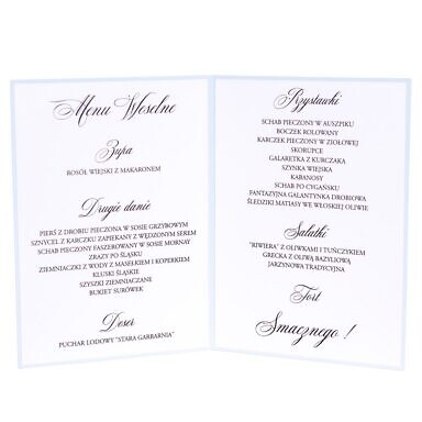 menu weselne niebieskie ze srebrzeniem