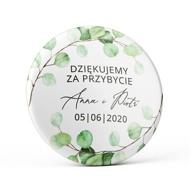 Przypinka weselna z eukaliptusem magnes podziękowanie dla gości weselnych