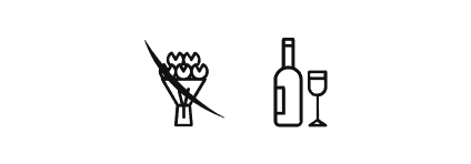 Wzór rebusu weselnego 1: kwiaty, butelka, alkohol, wino