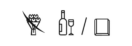 Wzór rebusu weselnego 12: kwiaty, butelka, alkohol, wino, książka