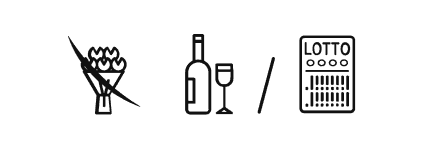 Wzór rebusu weselnego 13: kwiaty, butelka, alkohol, wino, kupony lotto