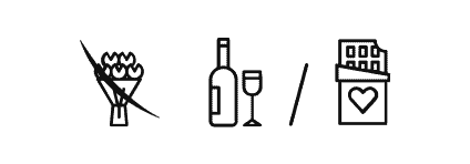 Wzór rebusu weselnego 15: kwiaty, butelka, alkohol, wino, czekolada, słodycze