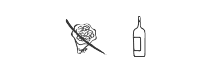 Wzór rebusu weselnego 20: kwiaty, butelka, alkohol, wino