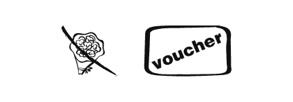 Wzór rebusu weselnego 29: kwiaty, upominki, voucher, koperta