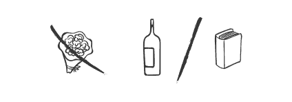 Wzór rebusu weselnego 31: kwiaty, butelka, alkohol, wino, książka