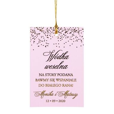 zawieszka na alkohol weselny z różowego papieru