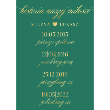 Tablica "Historia miłości" w1 ze złoconymi napisami, kolory do wyboru