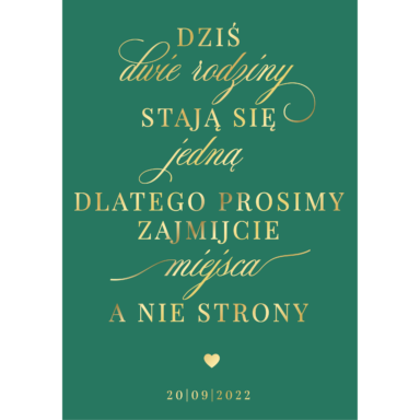 Tablica „Zajmijcie miejsca a nie strony” w1 ze złoconymi napisami, kolory do wyboru