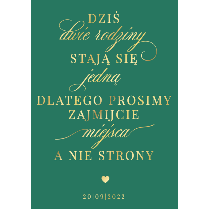Tablica „Zajmijcie miejsca a nie strony” w1 ze złoconymi napisami, kolory do wyboru