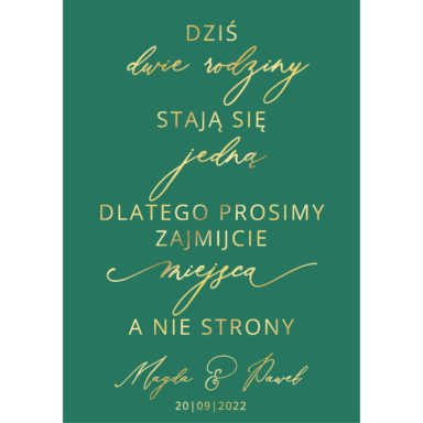 Tablica „Zajmijcie miejsca a nie strony” w2 ze złoconymi napisami, kolory do wyboru
