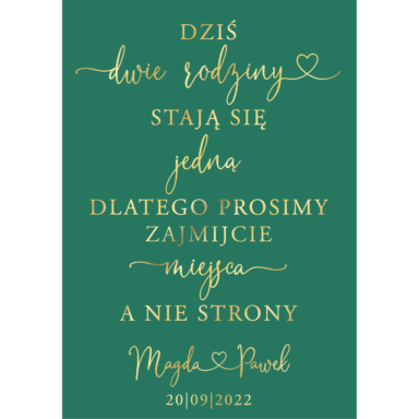 Tablica „Zajmijcie miejsca a nie strony” w3 ze złoconymi napisami, kolory do wyboru