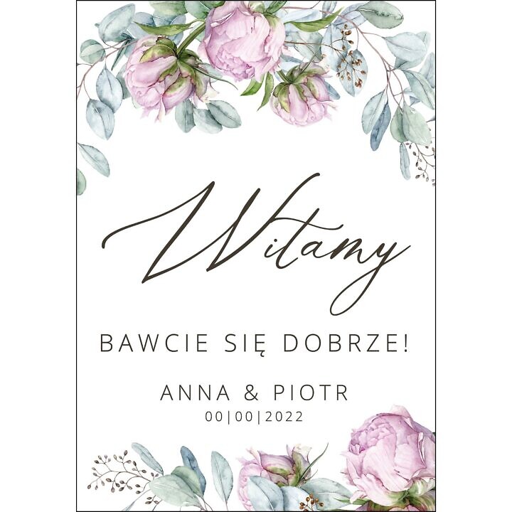 Tablica powitalna Misty Peony, rozmiar do wyboru