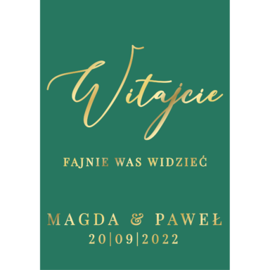 Tablica powitalna w9 ze złoconymi napisami, kolory do wyboru
