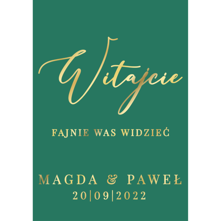 Tablica powitalna w9 ze złoconymi napisami, kolory do wyboru