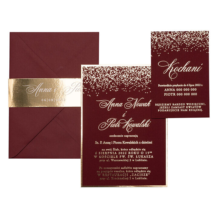 Zaproszenia ślubne Bordeaux Sparkle