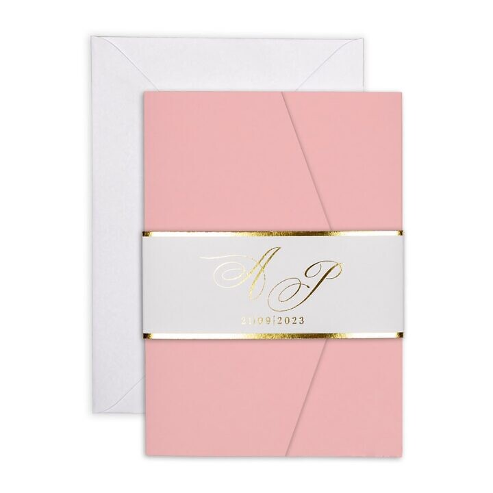Zaproszenia ślubne kolorowy folder ze złoceniem rosa