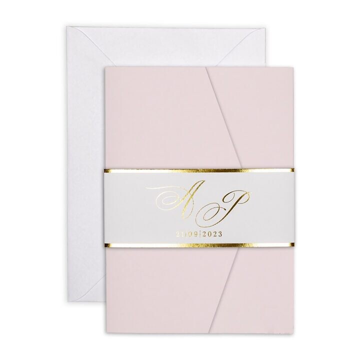 Zaproszenia ślubne kolorowy folder ze złoceniem Pastel Pink