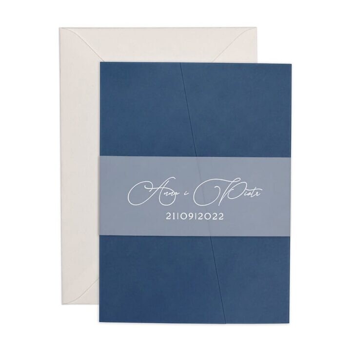 Zaproszenia ślubne folder skos blue mapa podróżnicze