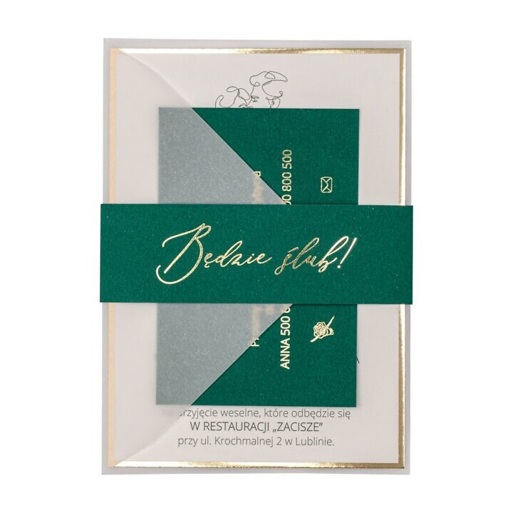 Zaproszenia ślubne Misty w103 english green butelkowa zieleń