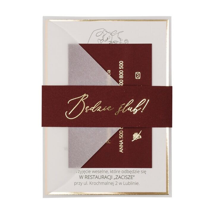 Zaproszenia ślubne Misty w106 bordeaux bordowy