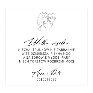 Naklejki z folii samoprzylepnej w kolorze białym z nadrukiem czarnym tekstu i szkicem młodej pary