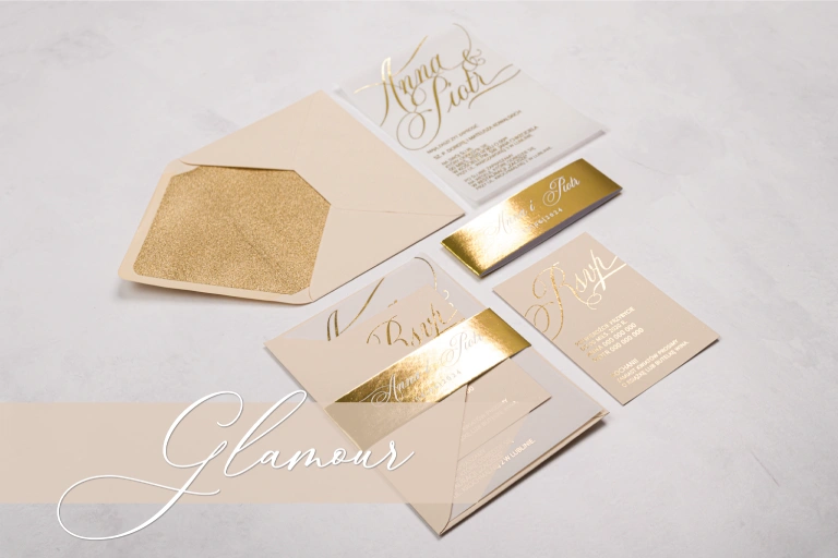Zaproszenia złocone - Glamour